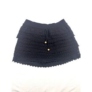 Blanco Black Crochet Tiered Mini Skirt Cotton Smocked Waist Boho Festival Med